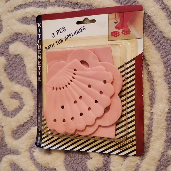 Vintage 3 Piece Pink Seashell Bath Tub "Non Slip" Appliques - Picture 2 of 9